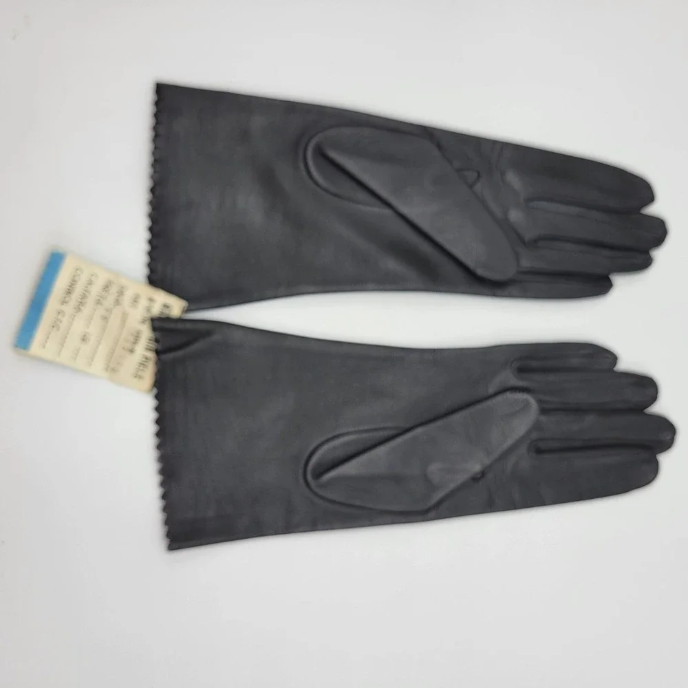 Vintage Womens Soft Real Leather Gloves With Cutout Design Small Black